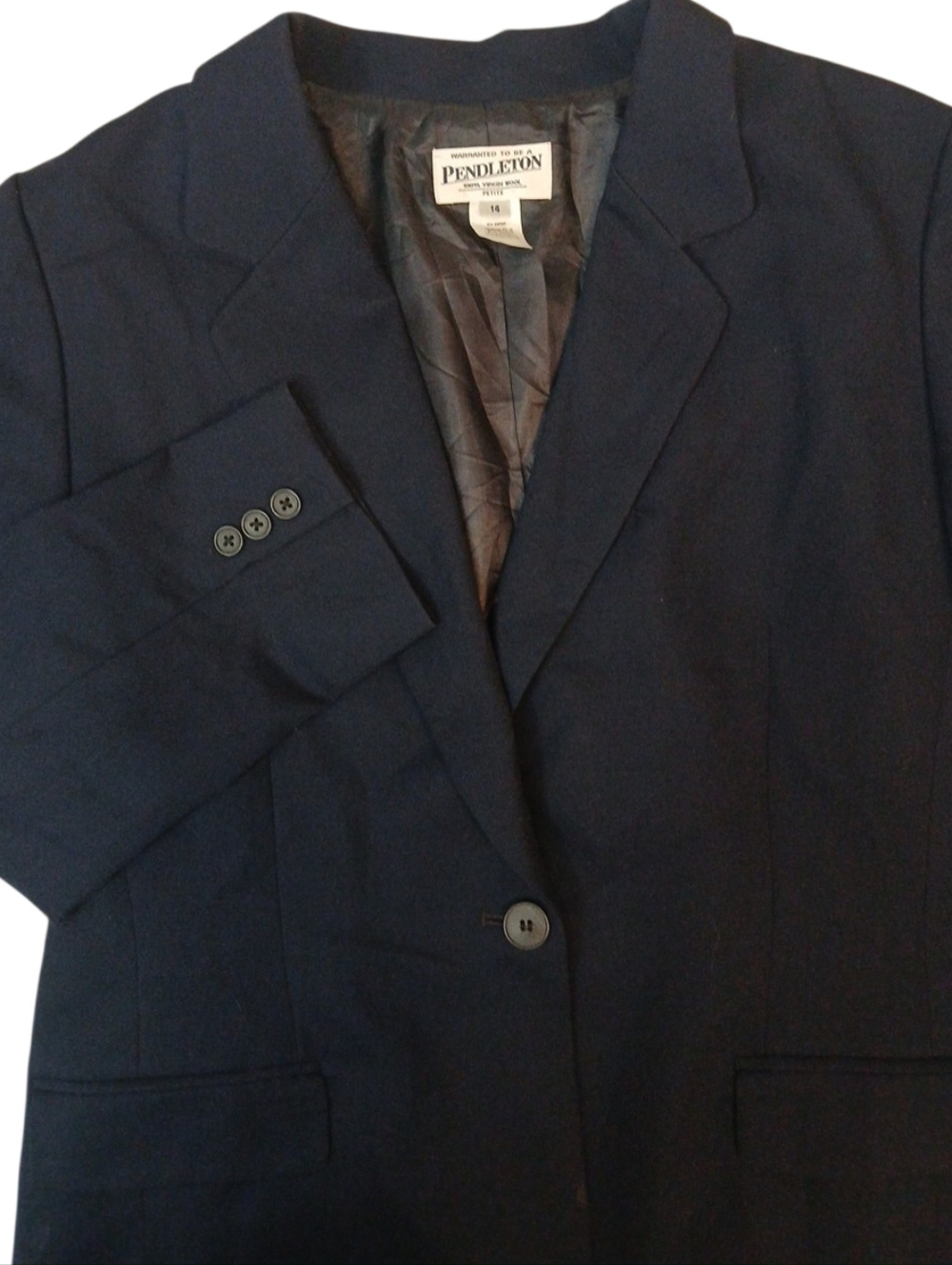 Vintage Pendleton Women’s 100% Virgin Wool Blue Blazer Lined Size 14P Jacket USA